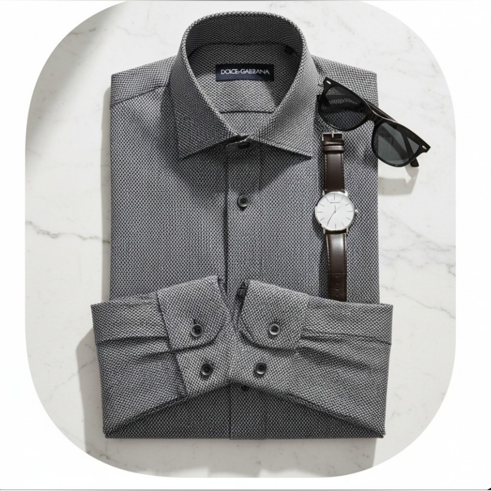 Dolce & Gabbana Ventanni Dress Shirt Black Grey Stripe 15.5 39